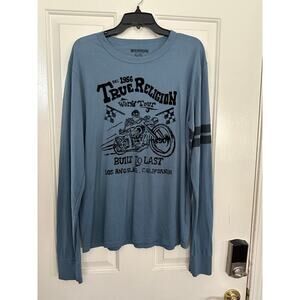 True Religion Men's Blue Built to Last World Tour Crew Neck Sweatshirt Size XL